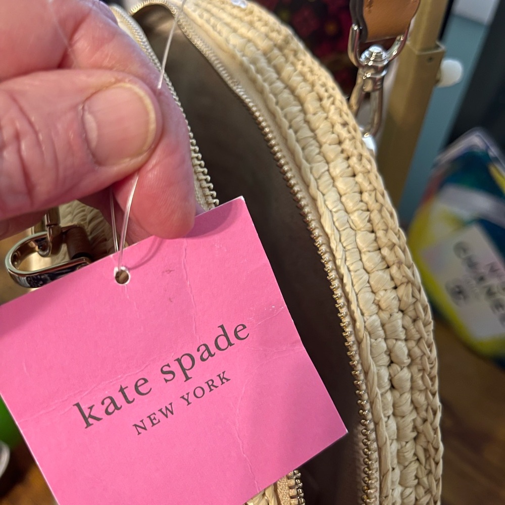 Kate Spade Straw Shoulder Bag with Green and Pink Accents and sunglasses & case - Picture 13 of 16
